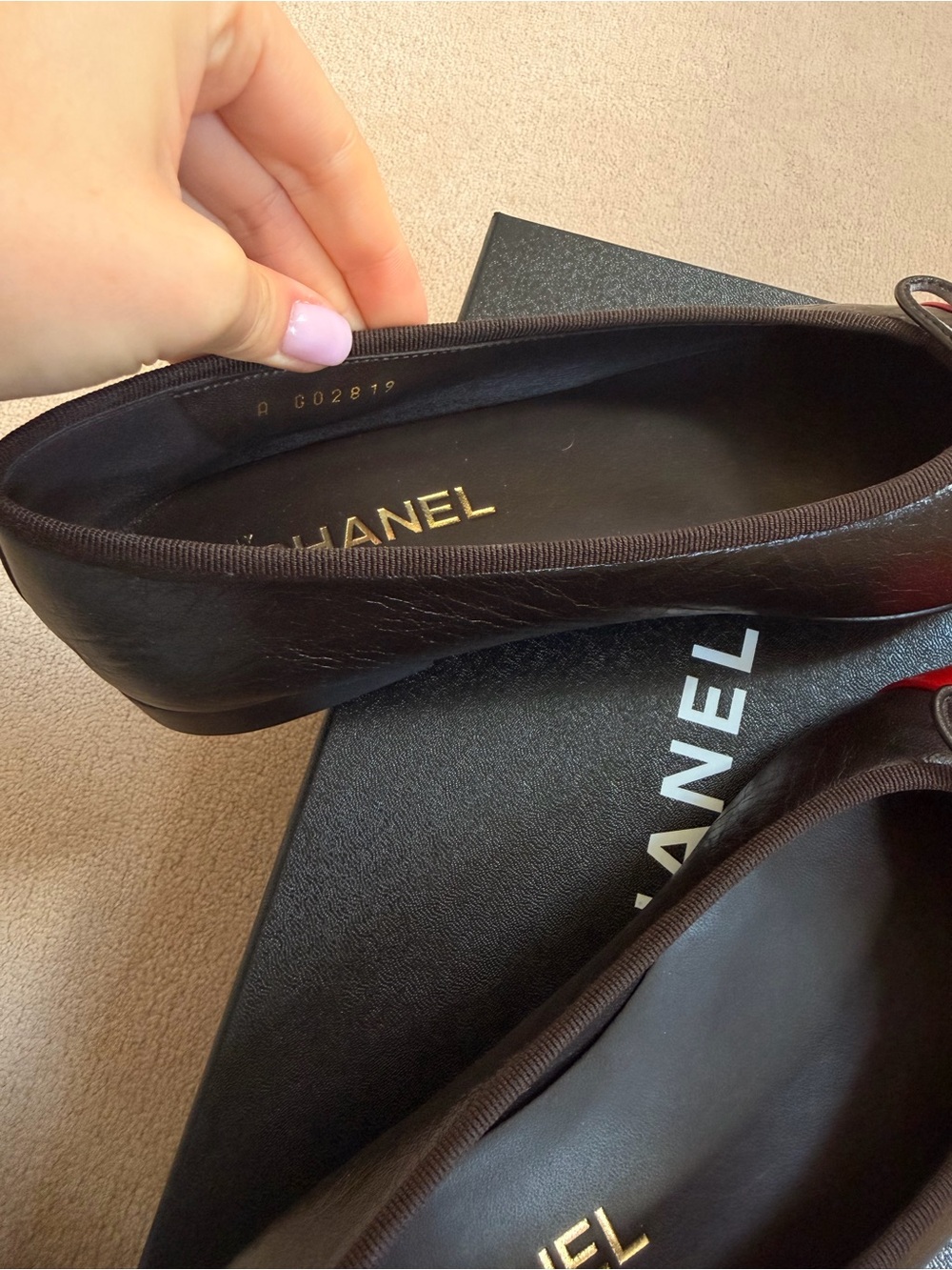 CHANEL MATTHIEU BLAZY Brown Leather Ballet Flats with Red Cap Toe NWT - Picture 8 of 9
